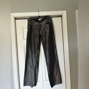 Zara Silver-Gray Metallic Jeans with Subtle Distressing